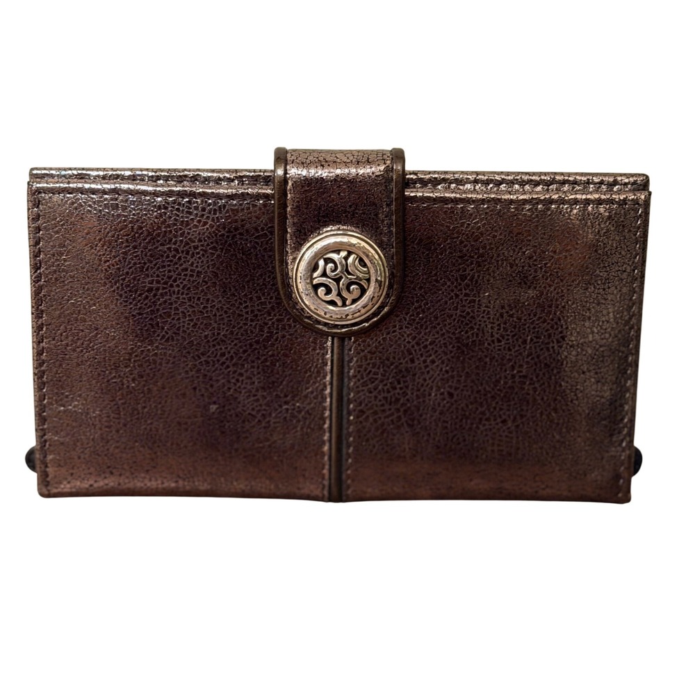 Brighton Metallic Bronze Leather‎ Wallet Organizer Snap Flap Emobssed Logo